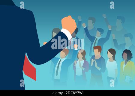 Vector of a leader public speaker giving a speech to a large crowd Stock Vector