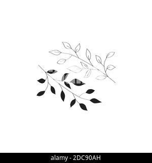 Sprig with leaves vector image doodle style. Isolated on a white background. Decorative elements for design. Sketch of a tattoo two branches Stock Vector