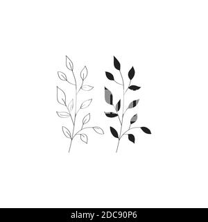Hand drawn vector illustrations. Botanical branches of eucalyptus and fern. Floral design elements. Tattoo sketches. Stock Vector