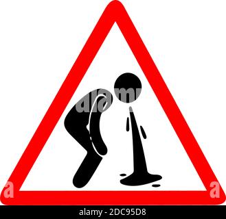 Vomiting allowed warning. Vomiting caution red circle road sign isolated on white Stock Vector