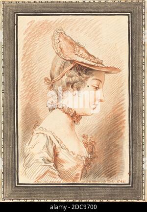 Gilles Demarteau the Elder, (artist), French, 1722 - 1776, Jean-Martial Fredou, (artist after), French, c. 1711 - 1795, Head of a Young Woman, chalk manner printed in red and black Stock Photo