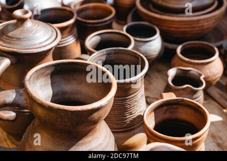 Handmade onchard products on the market counter Stock Photo