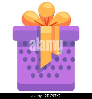 Gift box with ribbon on white isolated backdrop. Christmas holiday symbol for invitation or gift card, notebook, bath tile, scrapbook. Phone case or c Stock Vector