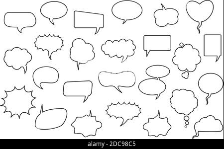 A set of outline comic speech balloons on white background. Vector Illustration. Stock Vector