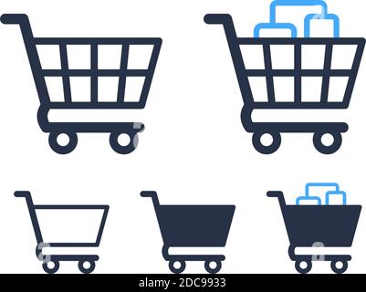 Empty and filled shopping cart icons shop and sale symbol for web buttons Stock Vector