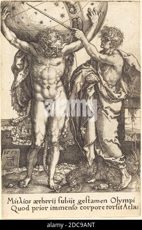 Heinrich Aldegrever, (artist), German, 1502 - 1555/1561, Hercules and Atlas, The Labors of Hercules, (series), 1550 Stock Photo