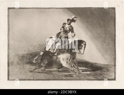 Francisco de Goya, (artist), Spanish, 1746 - 1828, Carlos V. lanceando un toro en la plaza de Valladolid (Charles V Spearing a Bull in the Ring at Valladolid), Tauromaquia: pl.10, (series), in or before 1816, etching, burnished aquatint, drypoint and burin Stock Photo