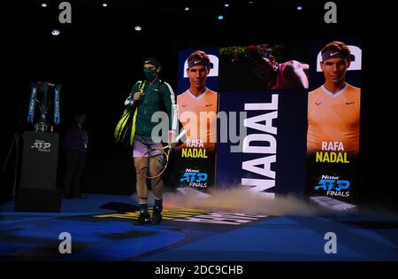 London, UK. 19th Nov, 2020. London 02 Arena Nitto ATP Finals Day 5 London 2020 Group Round robin Match Rafa Nadal (ESP) beats Stefanos Tsitsipas (GRE) Credit: Roger Parker/Alamy Live News Stock Photo