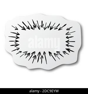 black line hand drawn of frame of doodle arrows hand-drawn with space for text in the center on cut paper with shadow isolated on white background Stock Vector