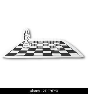 Vector illustration black line hand drawn of king chess and chessboard on cut paper with shadow isolated on white background Stock Vector