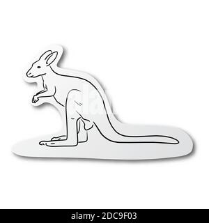 Vector illustration black line hand drawn of kangaroo on cut paper with shadow isolated on white background Stock Vector