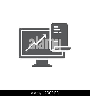 Computer monitor with business graph growing chart icon, color, line, outline vector sign, linear style pictogram isolated on white. Symbol, logo illu Stock Vector