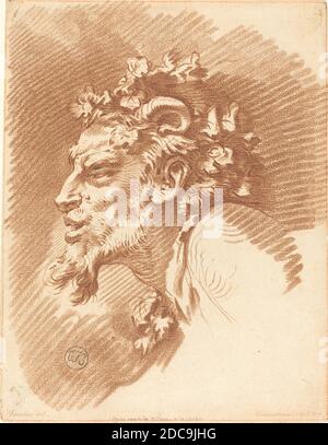 Gilles Demarteau the Elder, (artist), French, 1722 - 1776, François Boucher, (artist after), French, 1703 - 1770, Head of a Faun, chalk manner printed in brown on laid paper, sheet: 28.3 x 21.9 cm (11 1/8 x 8 5/8 in Stock Photo