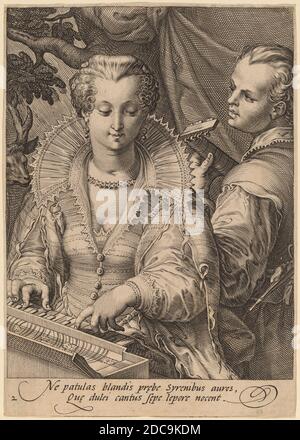 Jan Pietersz Saenredam, (artist), Dutch, 1565 - 1607, Hendrick Goltzius, (artist after), Dutch, 1558 - 1617, Hearing, The Five Senses, (series), engraving Stock Photo