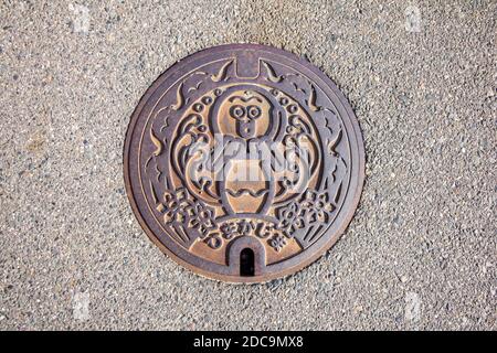 A manhole cover with an octopus design in Aichi, Japan Stock Photo