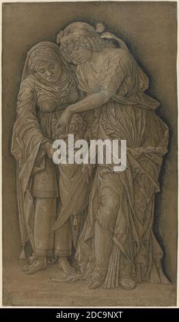 Anonymous Artist, (painter), Andrea Mantegna, (related artist), Paduan, c. 1431 - 1506, Judith with the Head of Holofernes, c. 1480, pen and dark brown ink with black chalk and white heightening on olive-brown prepared paper laid down on canvas, overall: 34.8 x 20.2 cm (13 11/16 x 7 15/16 in Stock Photo