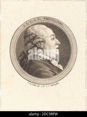 Louis-Jacques Cathelin, (artist), French, 1738/1739 - 1804, Charles-Nicolas Cochin II, (artist after), French, 1715 - 1790, J. Trevilliers, 1782, etching on wove paper, plate: 11.5 x 9 cm (4 1/2 x 3 9/16 in.), sheet: 27 x 18.5 cm (10 5/8 x 7 5/16 in Stock Photo