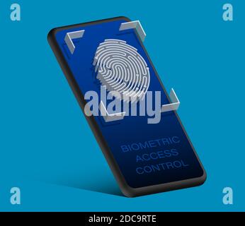 cybersecurity technology concept. Smartphone application for fingerprint scanning. Scanning person fingerprint for mobile identification app. Vector Stock Vector