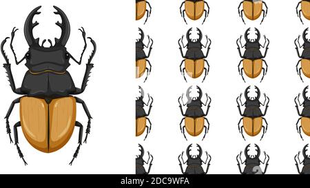 Stag beetle isolated on white background and seamless illustration Stock Vector