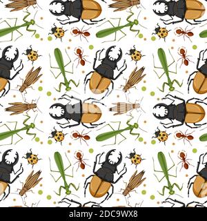 Different insects seamless pattern white background illustration Stock Vector