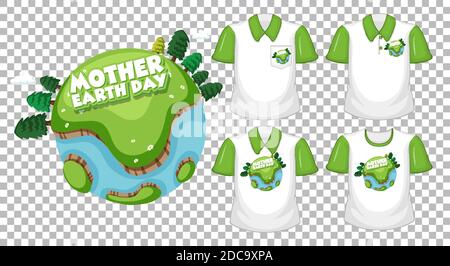 Mother earth day logo with set of different shirts isolated on transparent background illustration Stock Vector