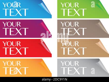 Vector illustration of papers with curve corner. Spaces for own copy. Stock Vector