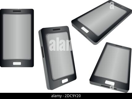 Vector illustration of realistic smart phones in different views and perspectives Stock Vector