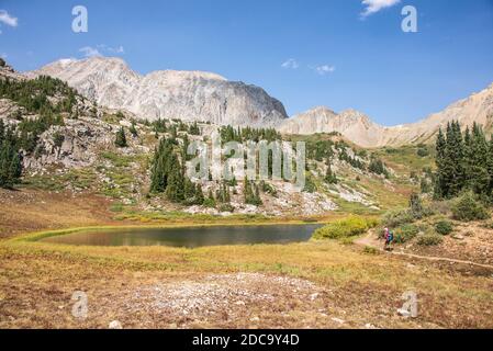 View of the route to Trailrider Pass on the Maroon Bells Loop, Aspen, Colorado, USA Stock Photo