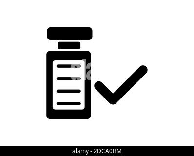 Covid-19 Vaccination Trial Icon Design with Vaccine and a right sign besides it. Covid Vaccination testing and approving Icon. Corona Virus Stock Vector