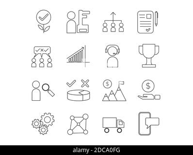 Business and Corporate Grooming Icon Set Vector Templates indicating idea, investment, recruitment, support, achievement, advertizing and others. Line Stock Vector