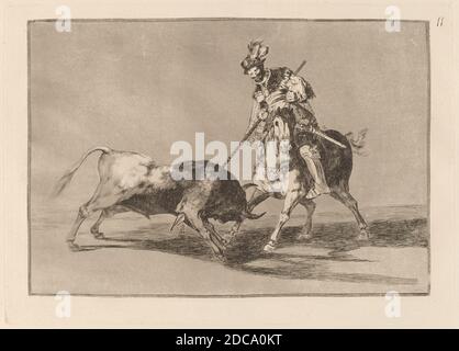 Francisco de Goya, (artist), Spanish, 1746 - 1828, El Cid Campeador lanceando otro toro (The Cid Campeador Spearing Another Bull), Tauromaquia: pl.11, (series), in or before 1816, etching, burnished aquatint and burin Stock Photo