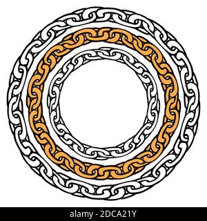 Set of contour chains of circle shape. The object is separate from the background. Bracelet and necklace. Outline round vector element for greeting ca Stock Vector