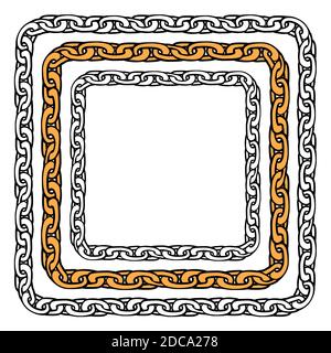 Set of contour chains of square shape. The object is separate from the background. Bracelet and necklace. Outline vector element for greeting cards, i Stock Vector