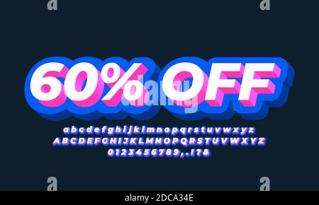 white pink blue 3d text effect or font effect style number and alphabet Stock Vector