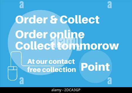 Order and collect contact free collection point vector illustration on a blue background. Stock Vector