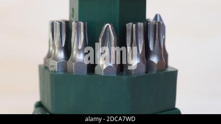 Screwdriver bits in a bit holder set Stock Photo