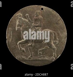 French 16th Century, (artist), François I on Horseback, early 16th century, bronzed lead, overall (diameter): 9.11 cm (3 9/16 in.), gross weight: 137.18 gr (0.302 lb.), axis: 12:00 Stock Photo