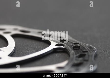 Worn-out Bicycle brake disc close-up Stock Photo