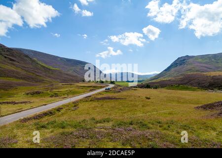The A93 looking South down Glen Clunie near the Pass of Drumochter Stock Photo