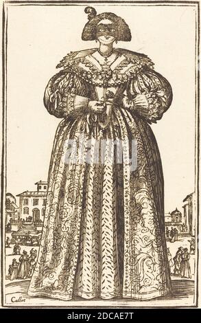 French 17th Century, (artist), Jacques Callot, (artist after), French, 1592 - 1635, Masked Noble Woman, The Nobility of Lorraine, (series), woodcut Stock Photo