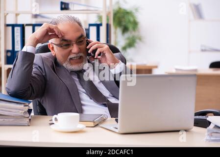 Senior male employee using phone in the office Stock Photo