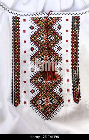 Details of the embroidered ethnic Russian shirt Stock Photo