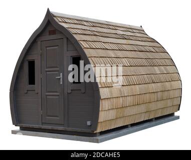 The village barn shed  are made  from pineplanks. Isolated on white Stock Photo