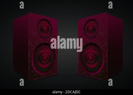 2 speakers for music, red with sparkles, realistic vector illustration, eps 10 Stock Vector