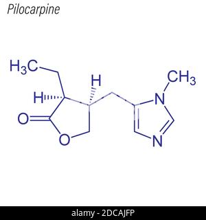 Skeletal formula of Pilocarpine. Drug chemical molecule. Stock Vector