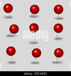 Red hairpins for paper on a transparent background with a gray shadow. Stock Vector