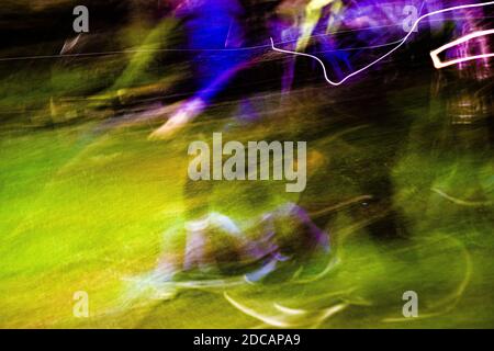 Abstract pictures created from light in different rainy locations. Stock Photo