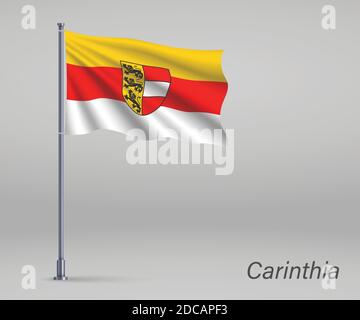 Waving flag of Carinthia - state of Austria on flagpole. Template for independence day Stock Vector