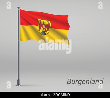 Waving flag of Burgenland - state of Austria on flagpole. Template for independence day Stock Vector