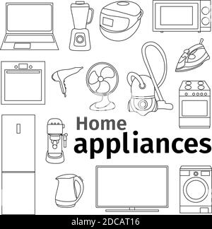 Household appliances set. Resizable vector sketches of various techniques. Stock Vector